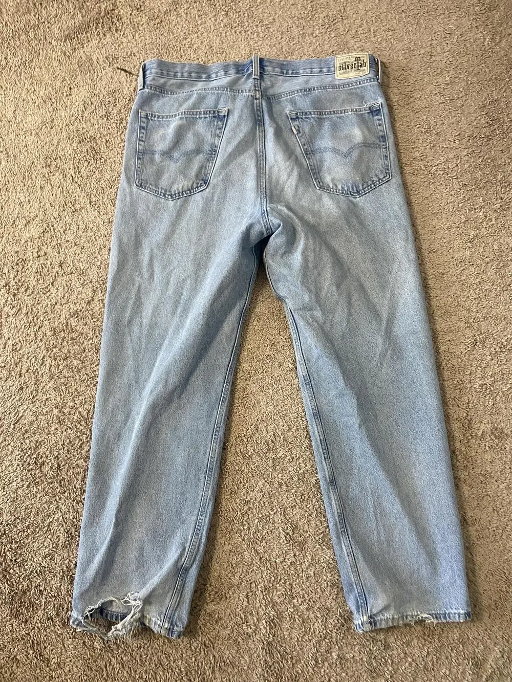 Levis SilverTab Loose Jeans Mens Blue Wash Relaxed Straight Distressed 36x32